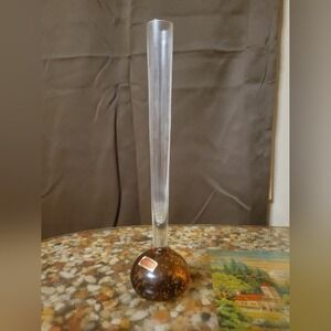 Vintage bubble Napcoware bud vase made in Portugal amber brown handblown MCM